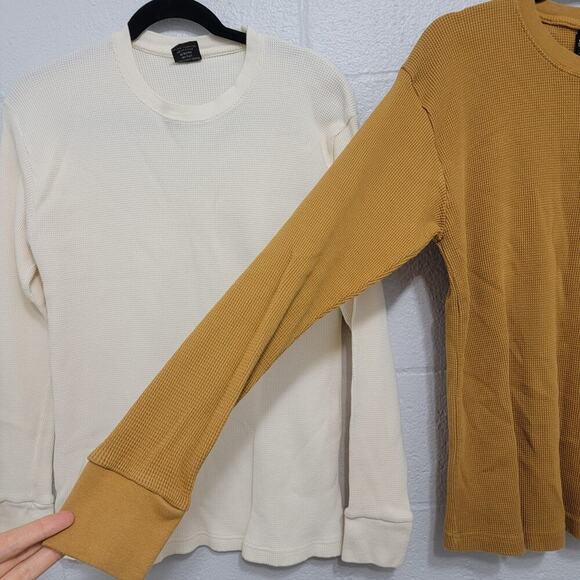 Longsleeve Thermal Tops Set of 2 VTG SunTee 2X Cotton Mustard Yellow Cream 564 - Picture 6 of 14